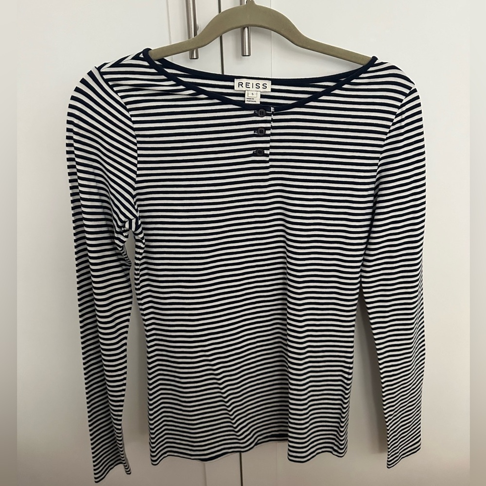 Reiss navy and white striped top size S
